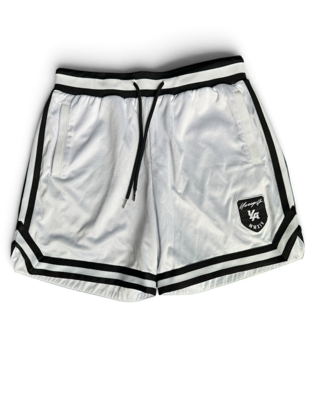 YOUNGLA White Athletic Shorts with Black Trim